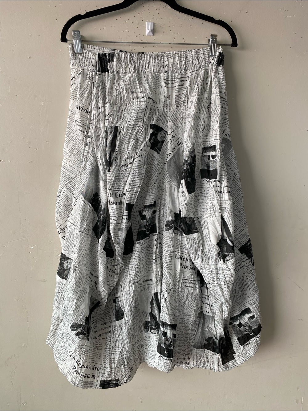 NWOT Ki Meng Newspaper Print Drop Crotch Harem Pants S Y2K Lagenlook - Picture 6 of 13